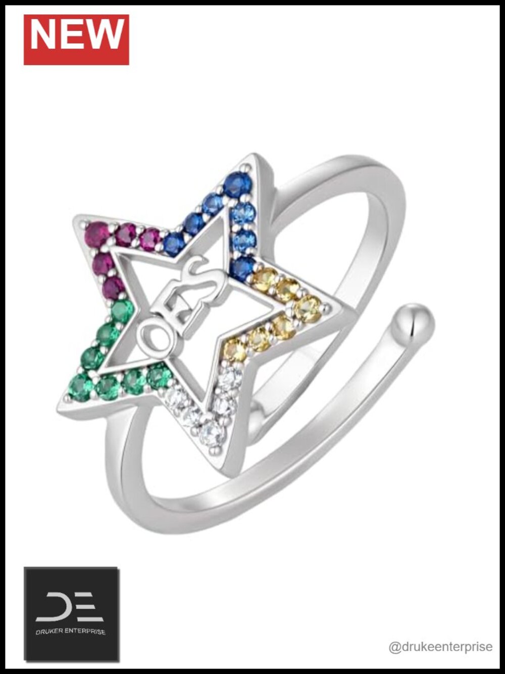 Sterling Silver OES Eastern Star Adjustable Ring Band Gift